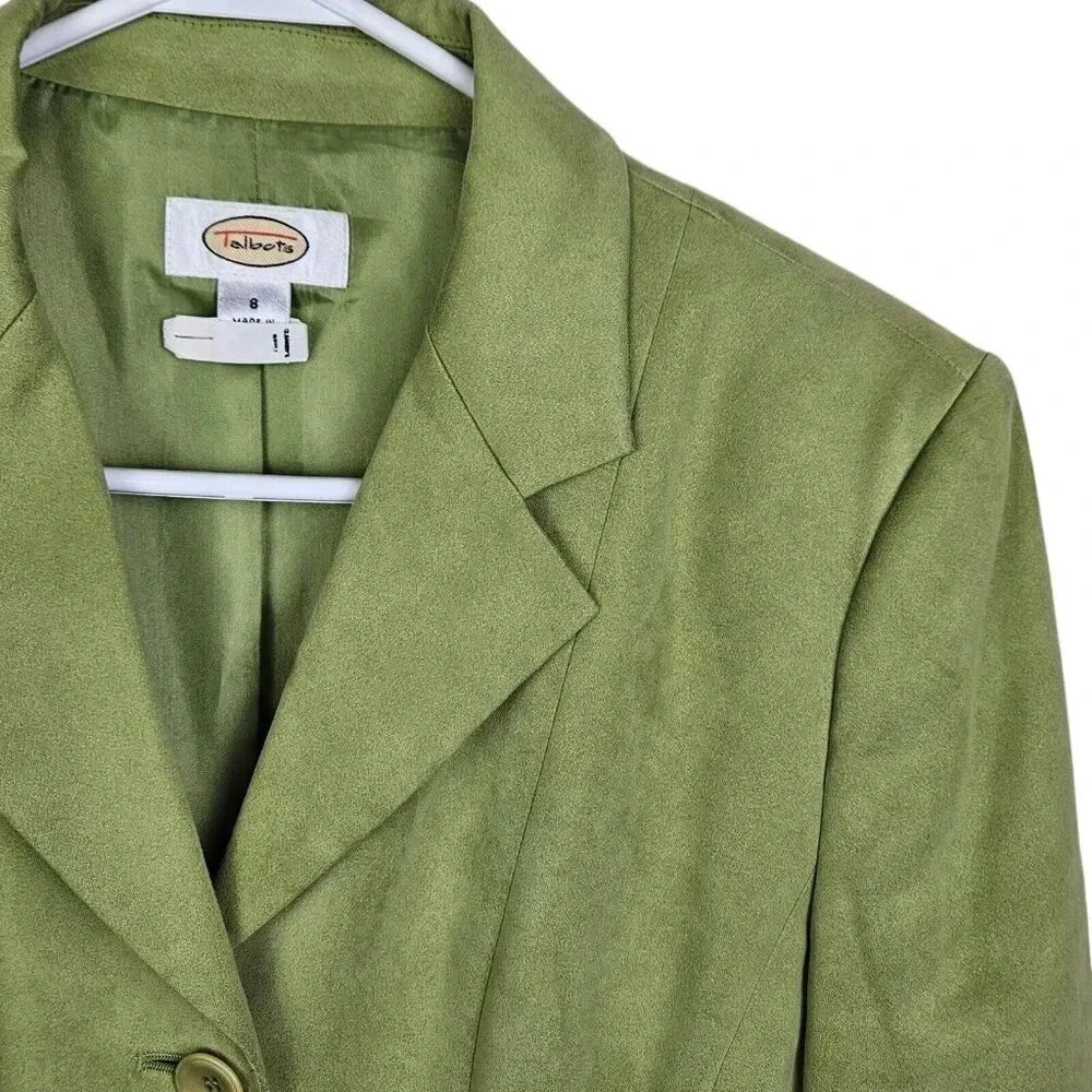 Talbots Lime Green 3 Button Blazer Jacket Polyester Microfiber Lined Size 8 - Picture 4 of 11